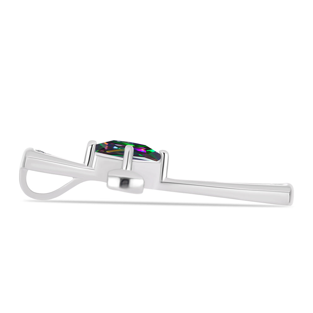 Cruz Pendente de Prata com Quartzo Verde Místico do Brasil e Topázio Branco Contraste: Cabeca de Veado (800)