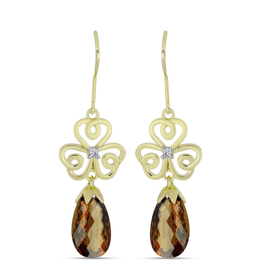 Brincos de Prata com Banho de Ouro com Quartzo Cognac e Topázio Branco