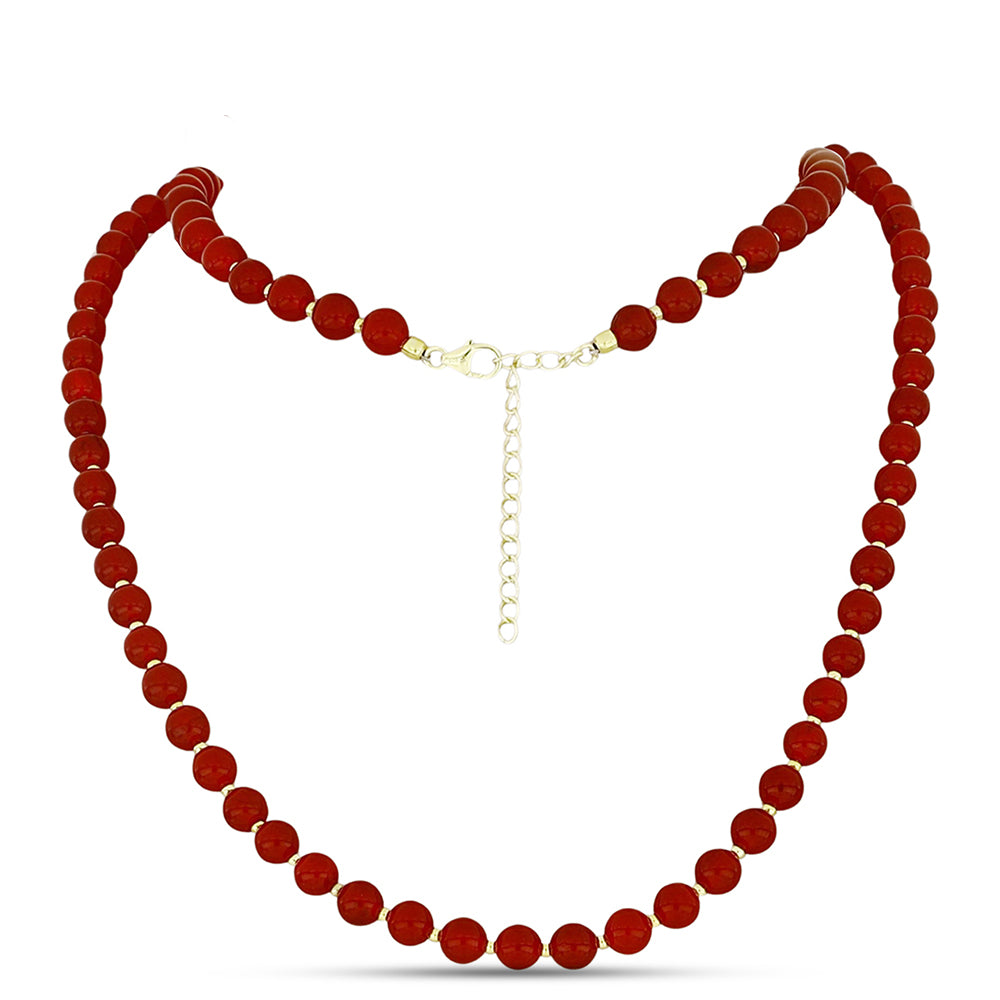 Colar de Prata com Banho de Ouro com Ágata Vermelha