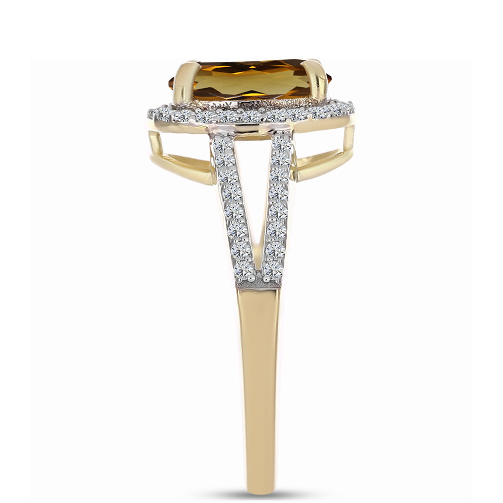 Anel de Prata com Banho de Ouro com Quartzo Cognac e Topázio Branco