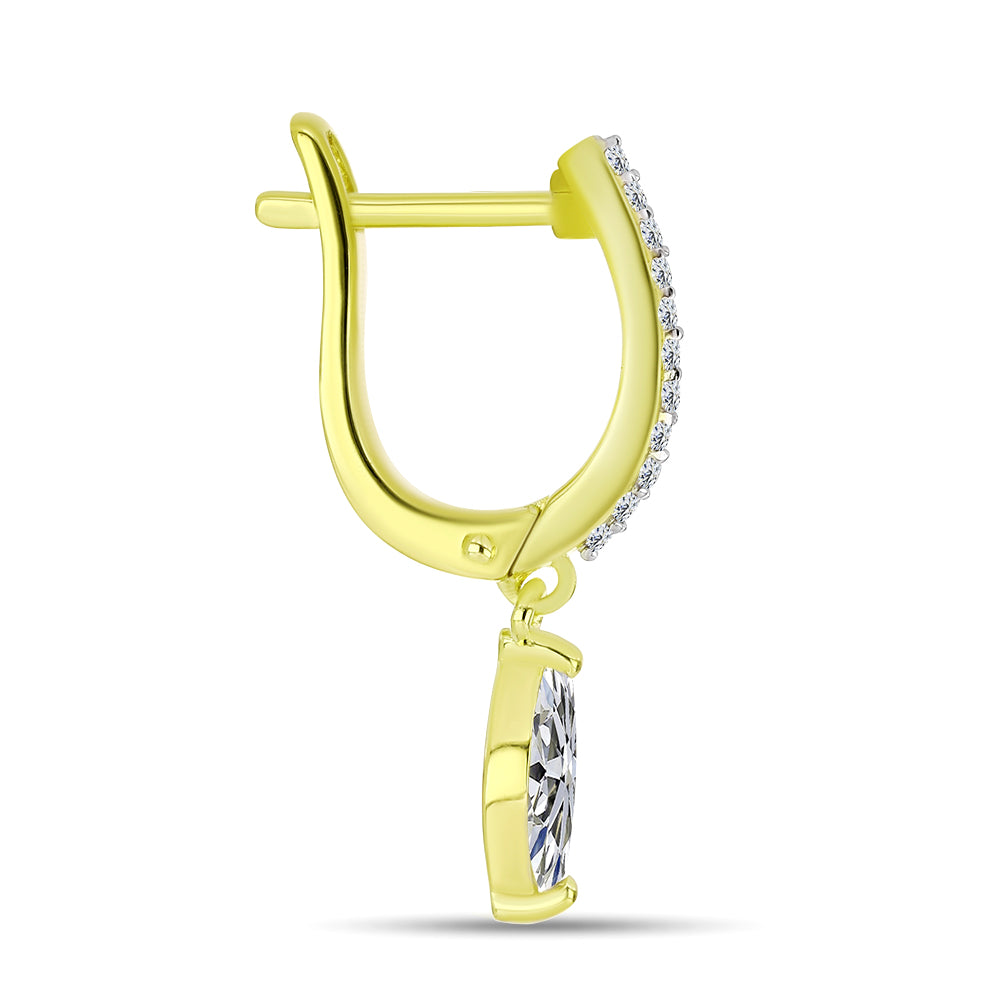 Brincos de Prata com Banho de Ouro com Diamante certificado e cultivado em laboratório e Topázio Branco