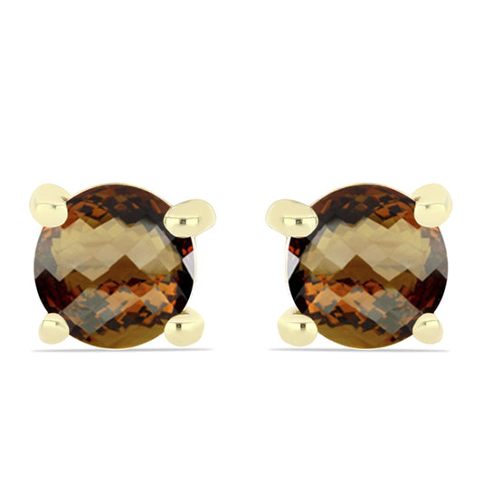 Brincos de Prata com Banho de Ouro com Quartzo Cognac