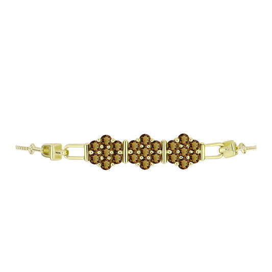 Pulseira de Prata com Banho de Ouro com Quartzo Cognac Contraste: Cabeca de Veado (800)