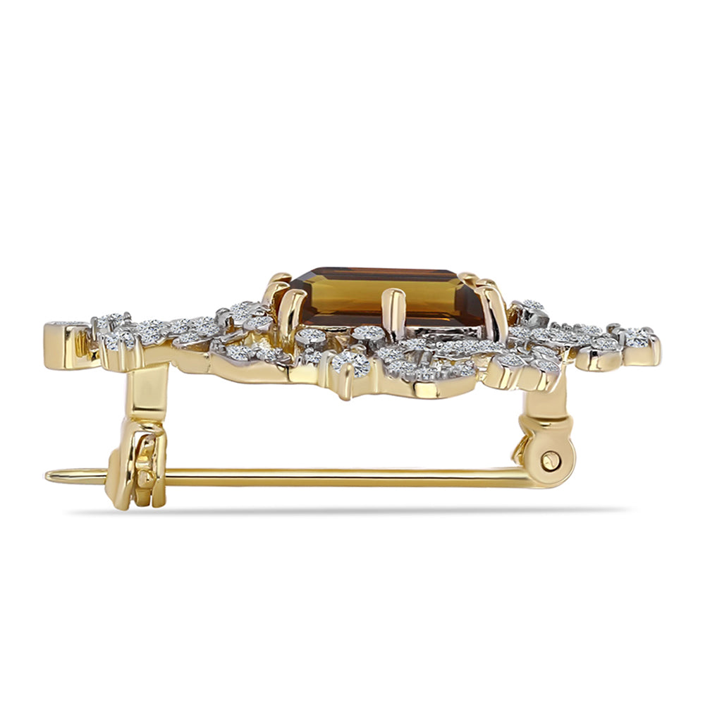 Alfinete de Prata com Banho de Ouro com Quartzo Cognac e Topázio Branco Contraste: Cabeca de Veado (800)