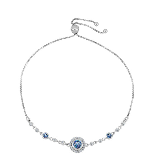 Pulseira de Prata com Moissanite Azul Oceano e Topázio Branco Contraste: Cabeca de Veado (800)