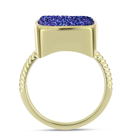 Anel de Prata com Banho de Ouro com Drusy Roxo Contraste: Cabeca de Veado (800)