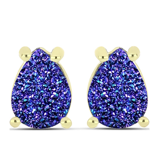 Brincos de Prata com Banho de Ouro com Drusy Roxo