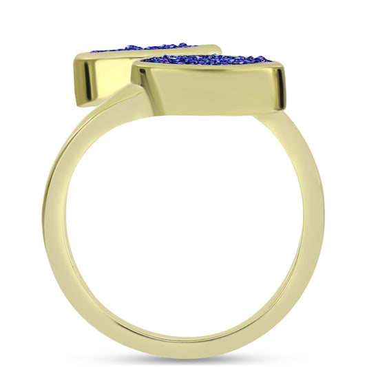 Anel de Prata com Banho de Ouro com Drusy Roxo Contraste: Cabeca de Veado (800)
