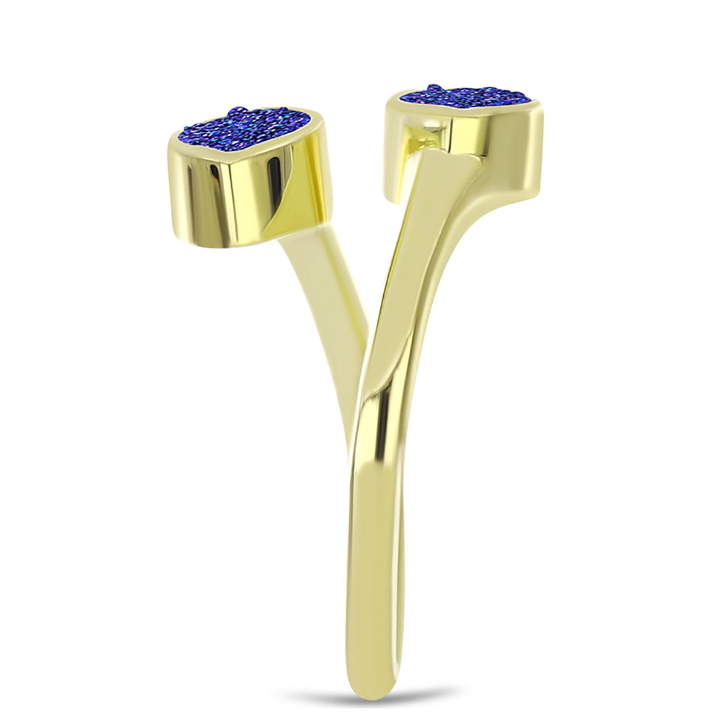 Anel de Prata com Banho de Ouro com Drusy Roxo Contraste: Cabeca de Veado (800)