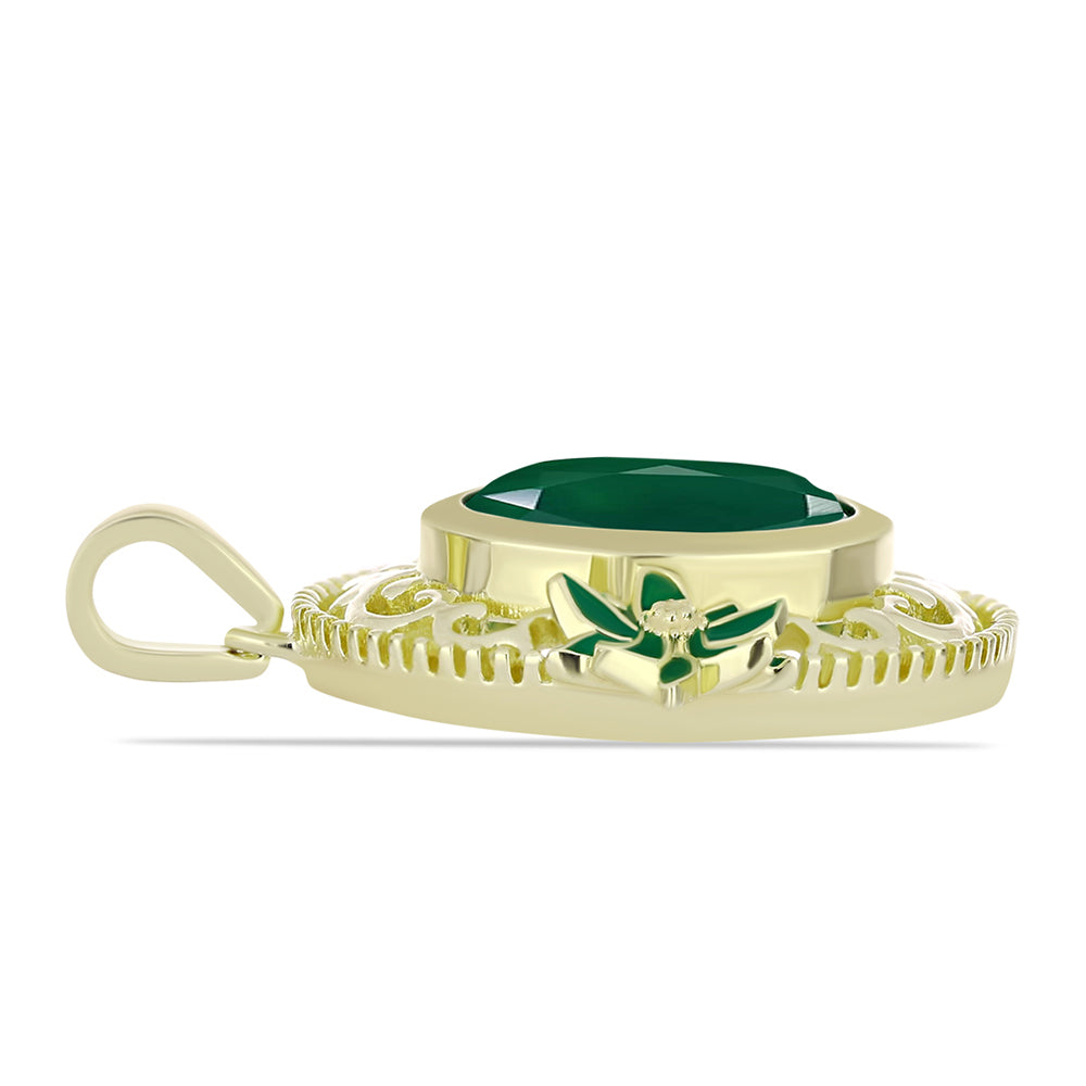Pendente de Prata com Banho de Ouro com Ágata Verde Contraste: Cabeca de Veado (800)
