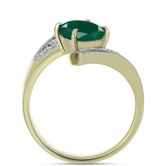 Anel de Prata com Banho de Ouro com Ágata Verde e Topázio Branco Contraste: Cabeca de Veado (800)