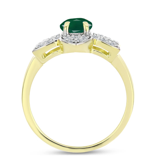 Anel de Prata com Banho de Ouro com Ágata Verde e Topázio Branco Contraste: Cabeca de Veado (800)