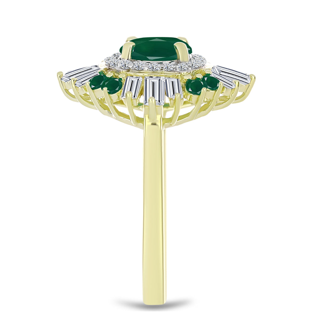 Anel de Prata com Banho de Ouro com Ágata Verde e Zircão Branco Contraste: Cabeca de Veado (800)