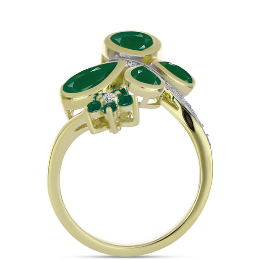Anel de Prata com Banho de Ouro com Ágata Verde Contraste: Cabeca de Veado (800)