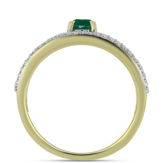 Anel de Prata com Banho de Ouro com Ágata Verde e Topázio Branco Contraste: Cabeca de Veado (800)