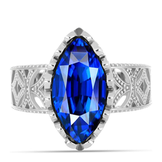 Anel de Prata com Safira Azul Australiana Contraste: Cabeca de Veado (800)