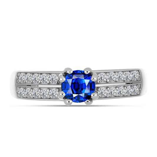 Anel de Prata com Safira Azul Australiana e Topázio Branco Contraste: Cabeca de Veado (800)