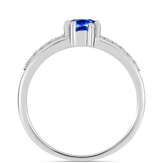 Anel de Prata com Safira Azul Australiana e Topázio Branco Contraste: Cabeca de Veado (800)