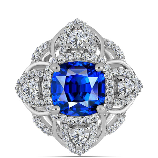 Anel de Prata com Safira Azul Australiana e Topázio Branco Contraste: Cabeca de Veado (800)