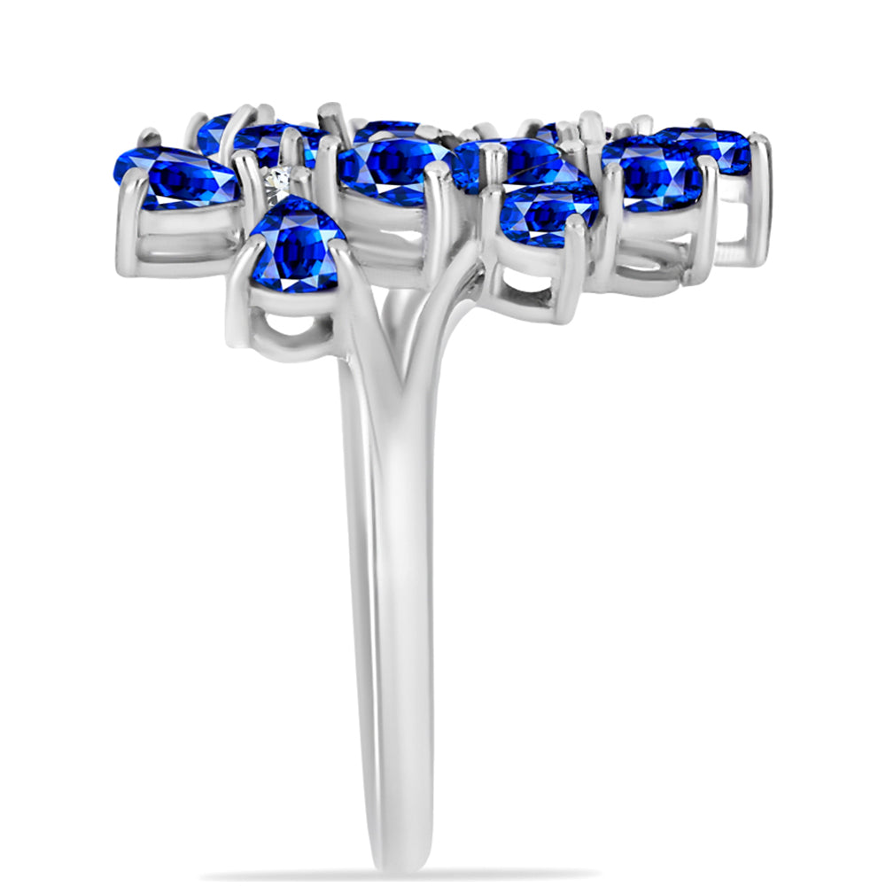 Anel de Prata com Safira Azul Australiana e Topázio Branco Contraste: Cabeca de Veado (800)