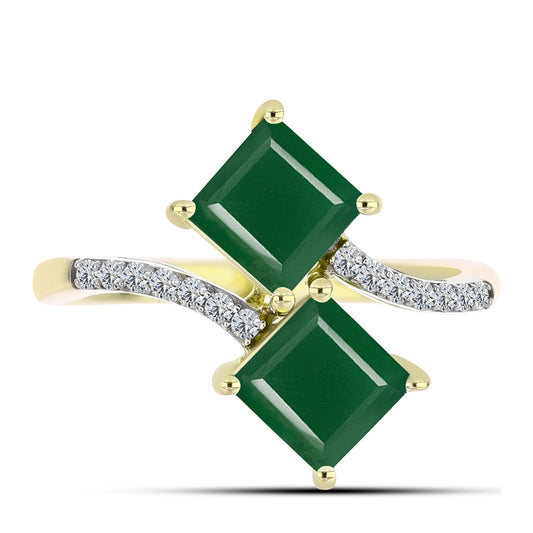 Anel de Prata com Banho de Ouro com Ágata Verde e Topázio Branco