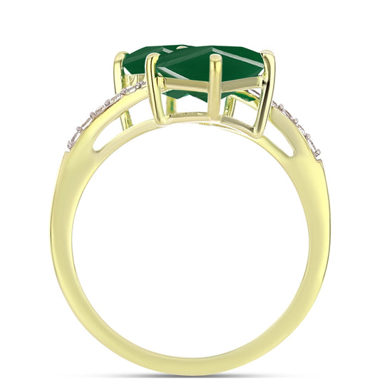 Anel de Prata com Banho de Ouro com Ágata Verde e Topázio Branco