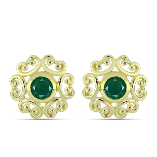Brincos de Prata com Banho de Ouro com Ágata Verde
