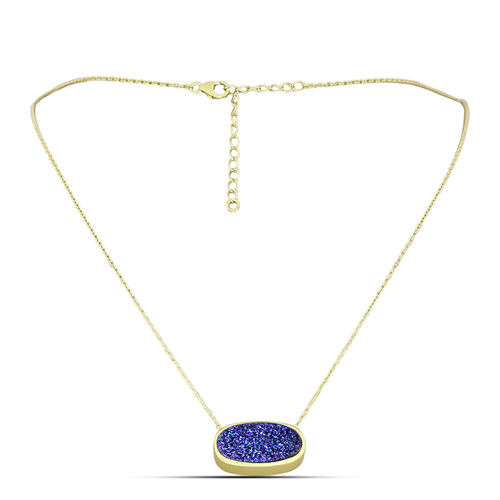 Colar de Prata com Banho de Ouro com Drusy Roxo Contraste: Cabeca de Veado (800)