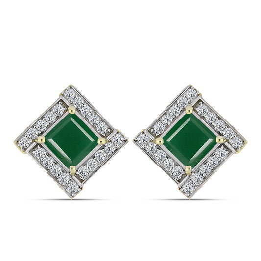 Brincos de Prata com Banho de Ouro com Ágata Verde e Topázio Branco
