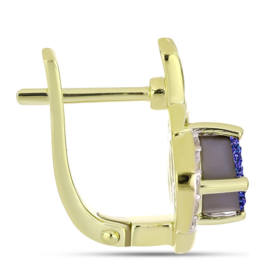Brincos de Prata com Banho de Ouro com Drusy Roxo e Topázio Branco