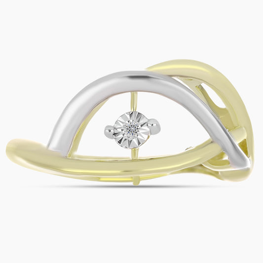 Anel de Prata com Banho de Ouro com Diamante Branco Contraste: Cabeca de Veado (800)