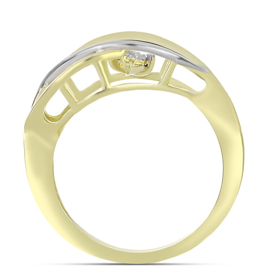 Anel de Prata com Banho de Ouro com Diamante Branco Contraste: Cabeca de Veado (800)