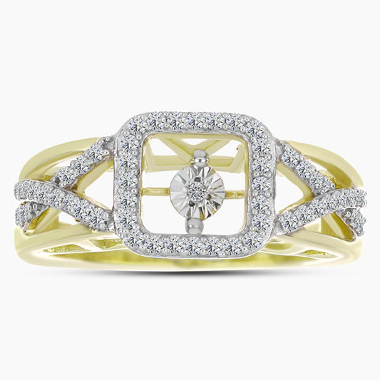 Anel de Prata com Banho de Ouro com Diamante Branco e Topázio Branco Contraste: Cabeca de Veado (800)