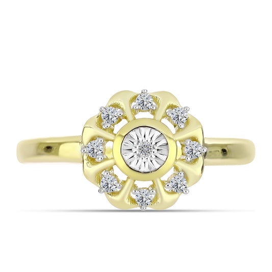 Anel de Prata com Banho de Ouro com Diamante Branco e Topázio Branco