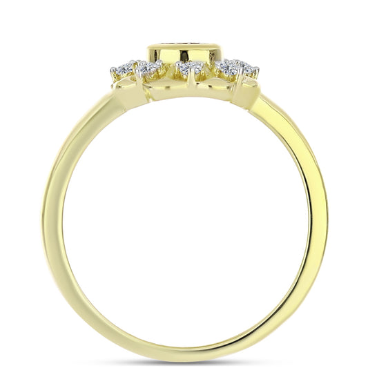 Anel de Prata com Banho de Ouro com Diamante Branco e Topázio Branco