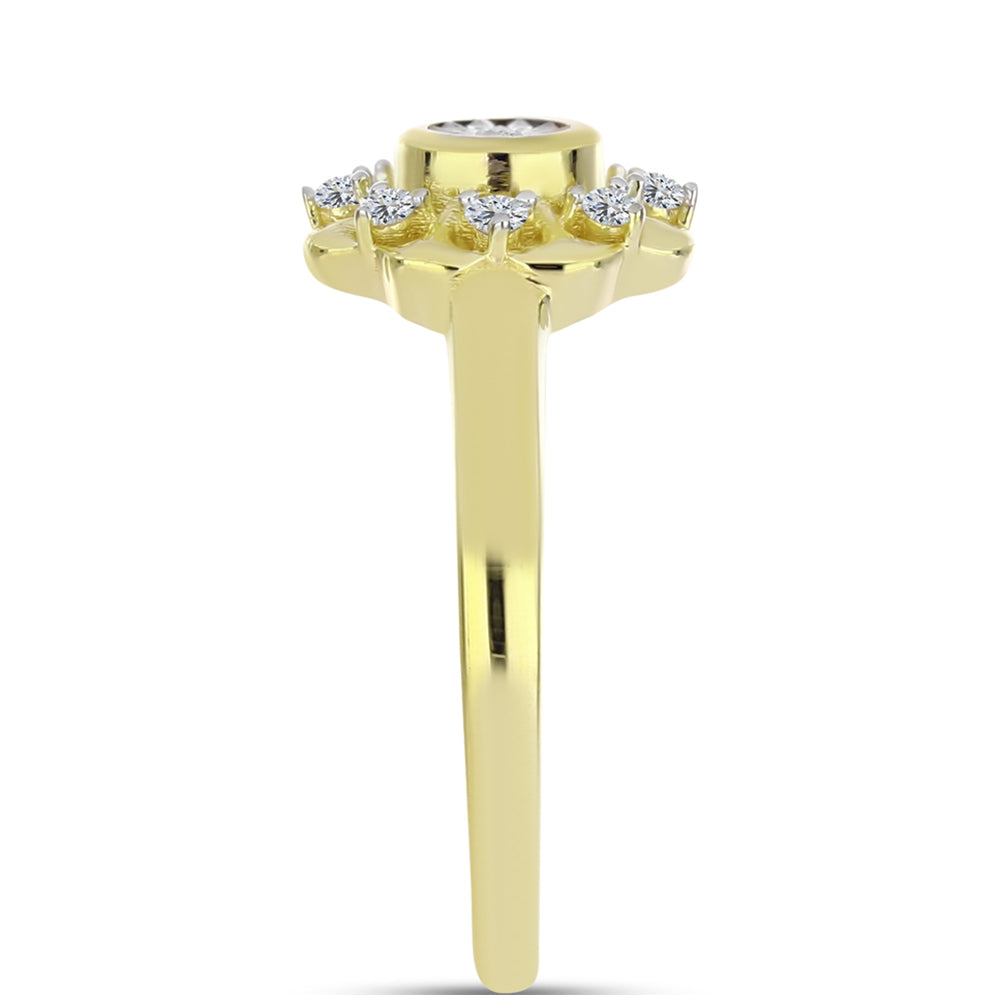 Anel de Prata com Banho de Ouro com Diamante Branco e Topázio Branco
