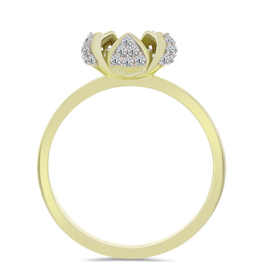 Anel de Prata com Banho de Ouro com Diamante Branco e Topázio Branco Contraste: Cabeca de Veado (800)
