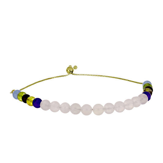 Pulseira de Prata com Banho de Ouro com Pedra da Lua Arco-íris e Ametista de Marrocos