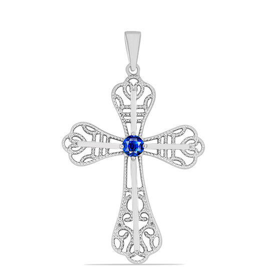 Cruz Pendente de Prata com Safira Azul Australiana