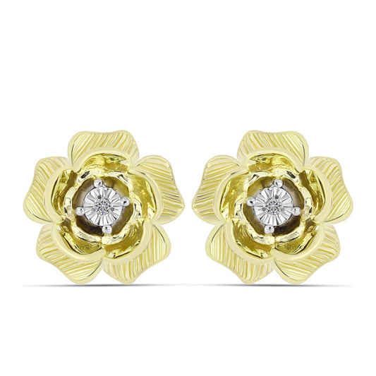 Brincos de Prata com Banho de Ouro com Diamante Branco