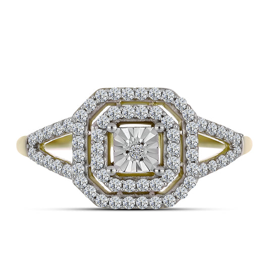 Anel de Prata com Banho de Ouro com Diamante Branco e Topázio Branco