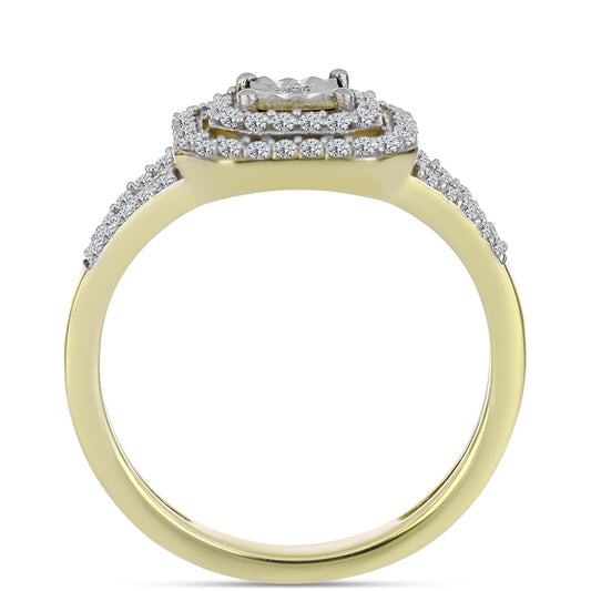 Anel de Prata com Banho de Ouro com Diamante Branco e Topázio Branco