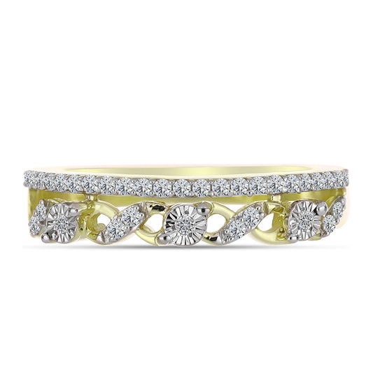 Anel de Prata com Banho de Ouro com Diamante Branco e Topázio Branco