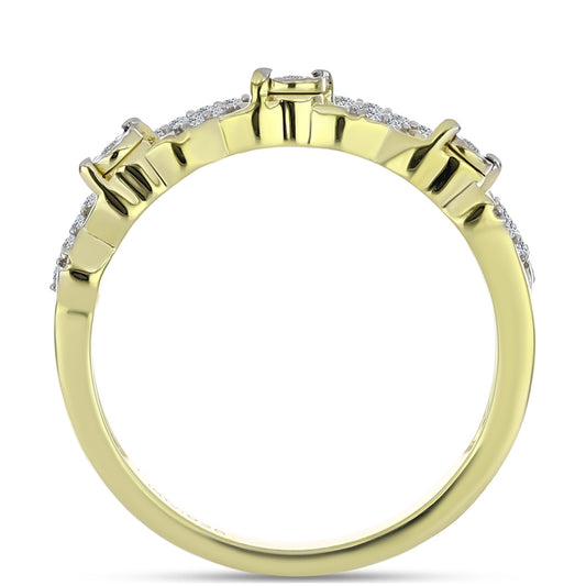 Anel de Prata com Banho de Ouro com Diamante Branco e Topázio Branco