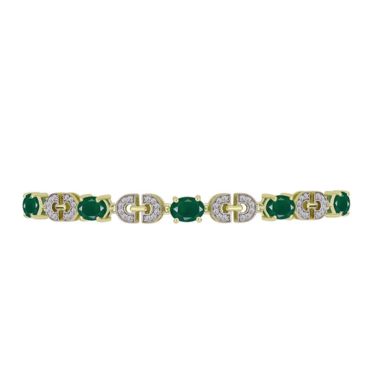 Pulseira de Prata com Banho de Ouro com Ágata Verde e Topázio Branco Contraste: Cabeca de Veado (800)