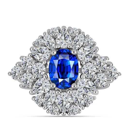 Anel de Prata com Safira Azul Australiana e Topázio Branco Contraste: Cabeca de Veado (800)