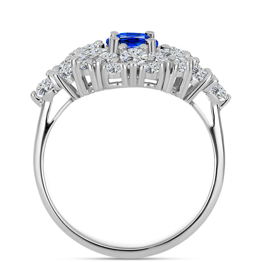 Anel de Prata com Safira Azul Australiana e Topázio Branco Contraste: Cabeca de Veado (800)