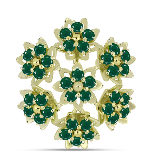Alfinete de Prata com Banho de Ouro com Ágata Verde Contraste: Cabeca de Veado (800)