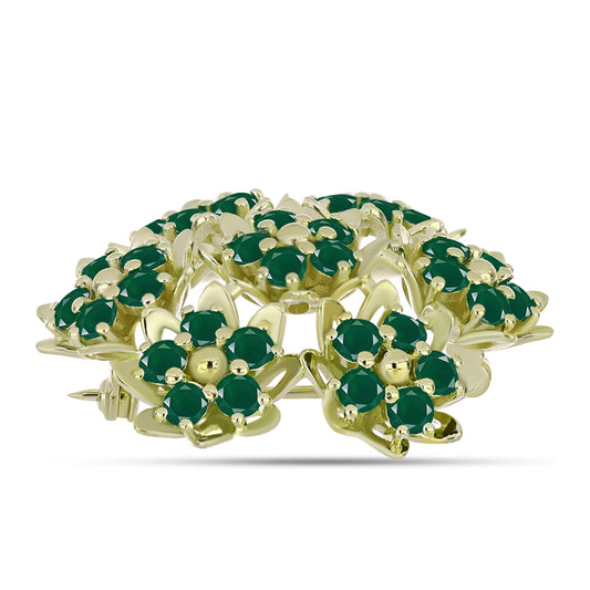 Alfinete de Prata com Banho de Ouro com Ágata Verde Contraste: Cabeca de Veado (800)