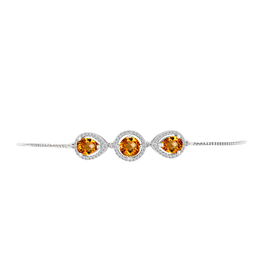 Pulseira de Prata com Citrino Madeira e Topázio Branco Contraste: Cabeca de Veado (800)